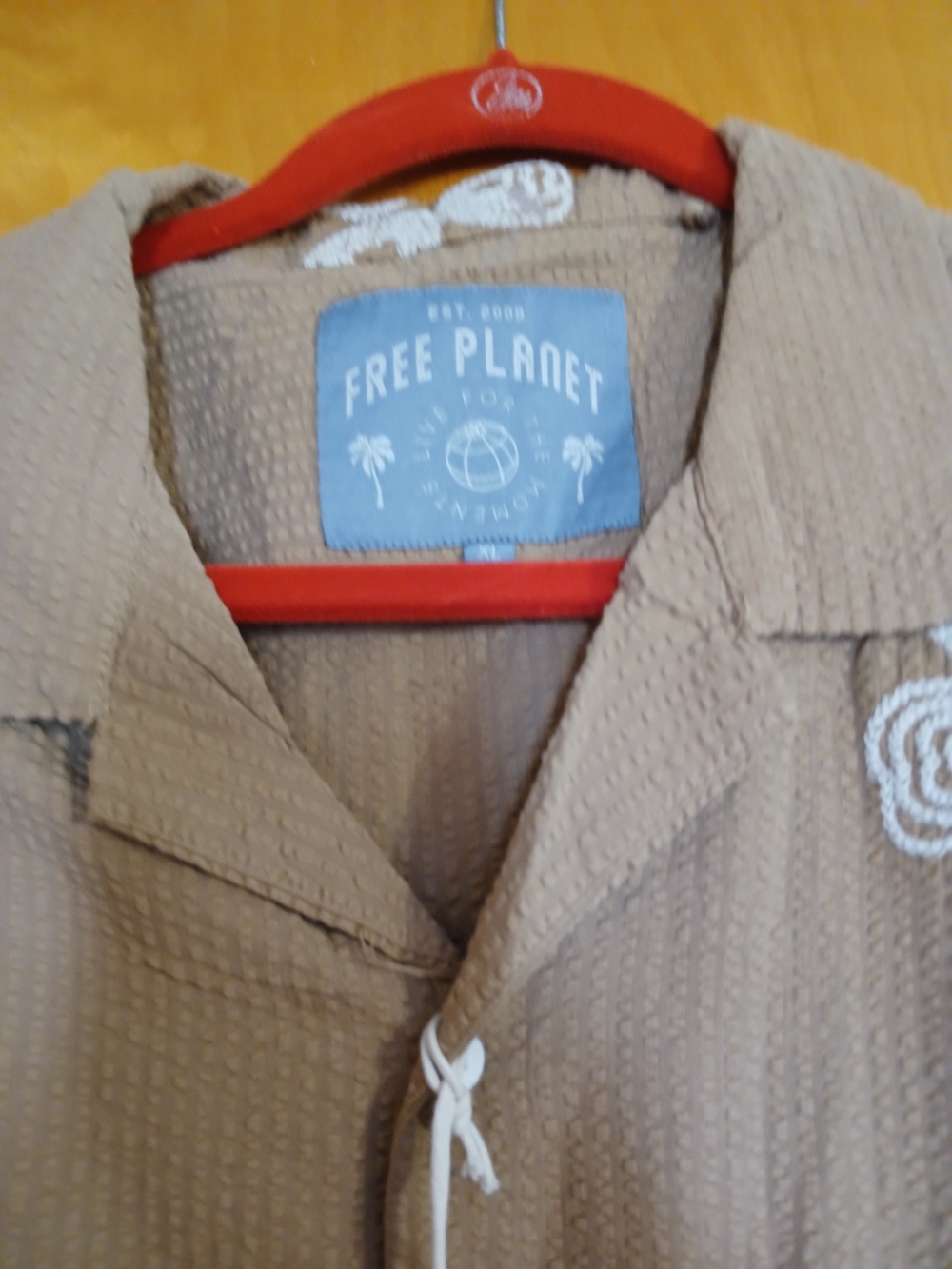 Free Planet Brown Short-Sleeve Button-Down Shirt with White Floral Accents - Picture 2 of 7